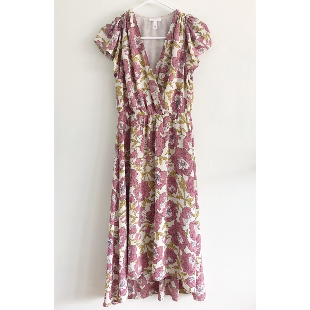 Leith Flutter Sleeve High-Low Floral Midi Dress S